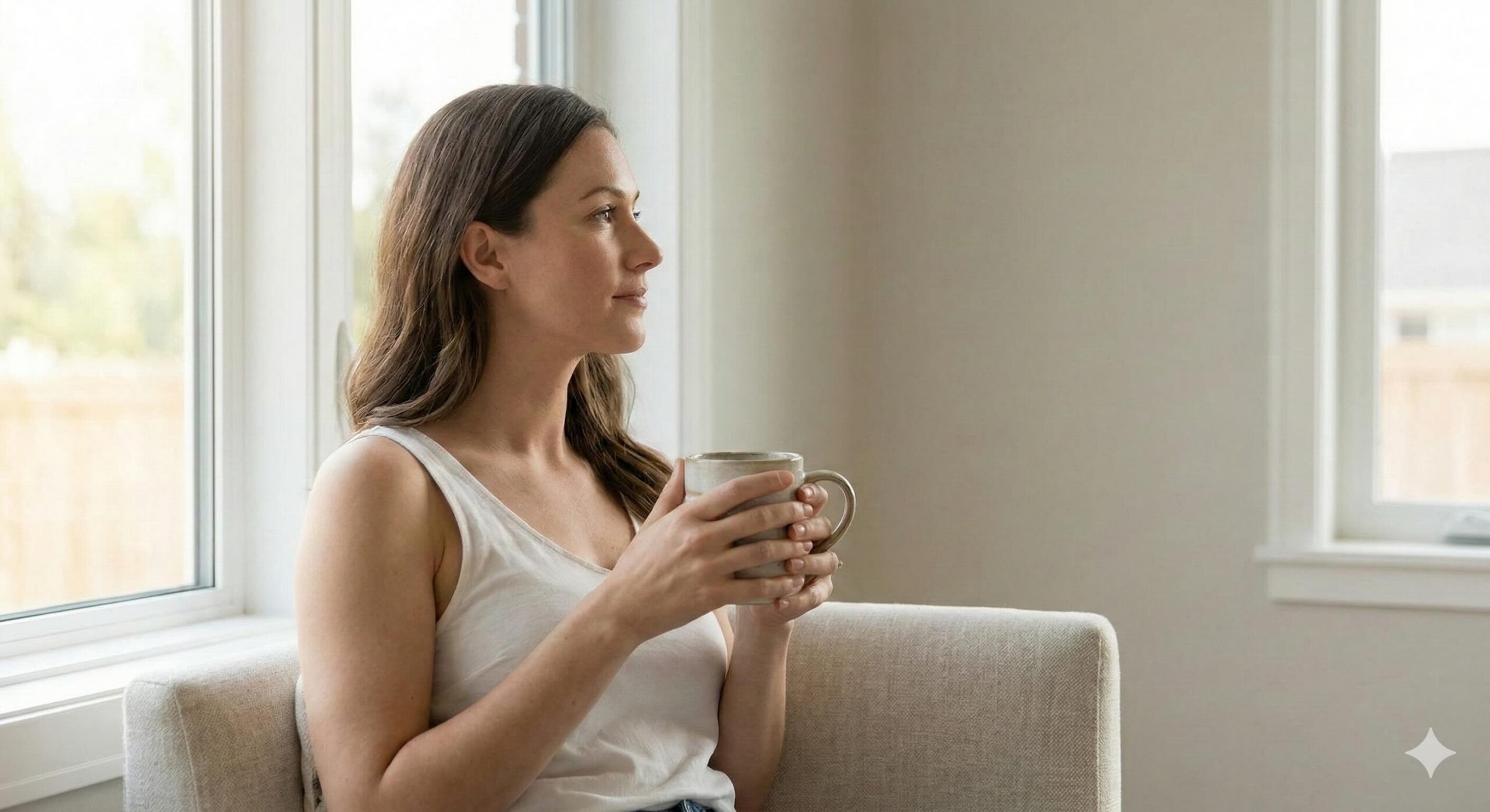 A woman in a peaceful setting looking hopeful while considering her recovery options.